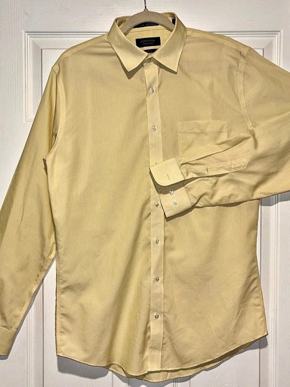 Nordstrom Trim Fit Striped Cotton Dress Shirt in Yellow & White 34-35
